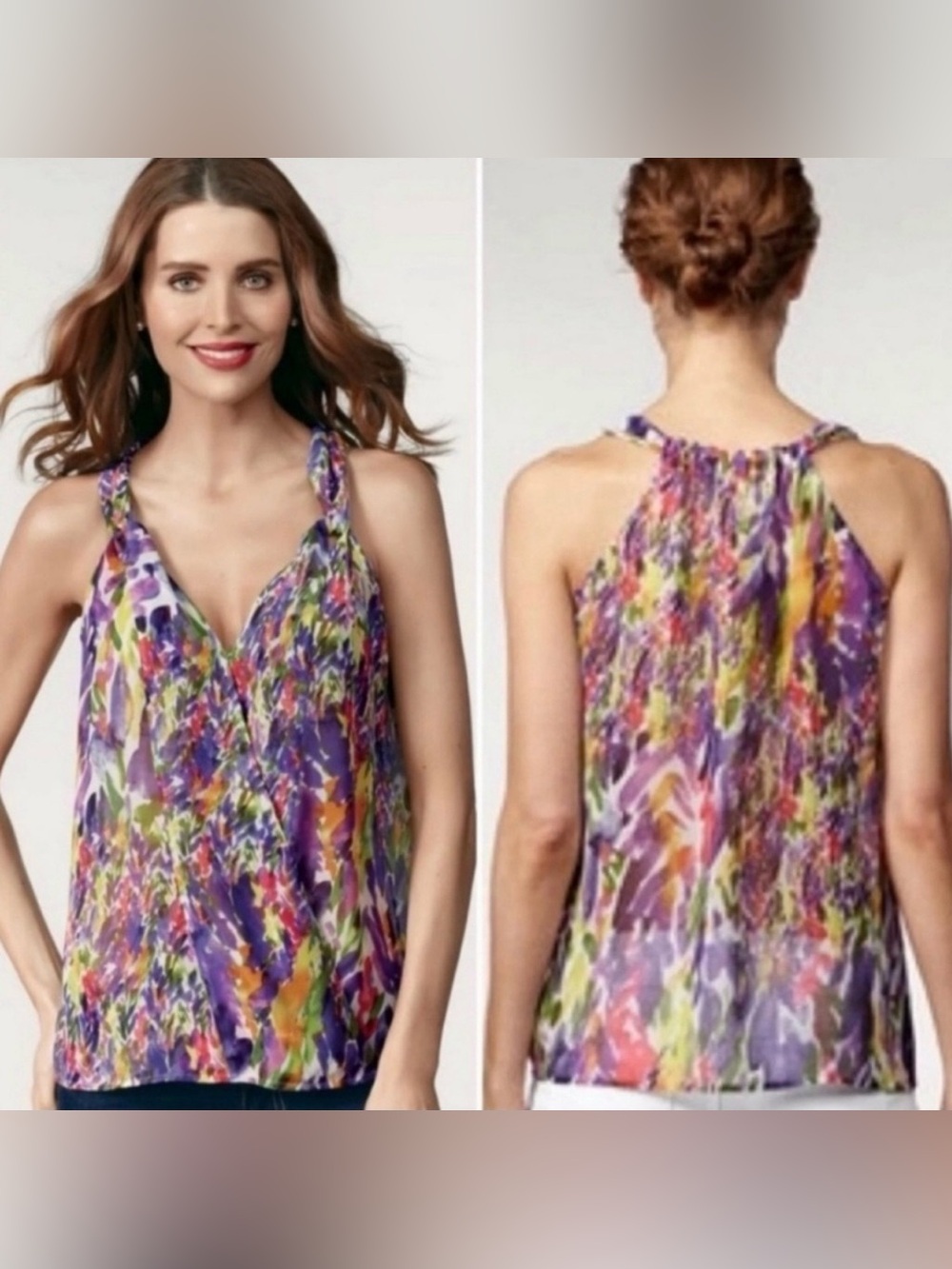 CAbi Multicolor Floral Print Sleeveless Tank Top - Purple, Green, Yellow